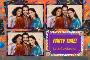 Variante format paysage 6x4, 3 photos et orientation paysage du design photobooth Chalkboard Hanukkah Dreidel Confetti pour Vivabox
