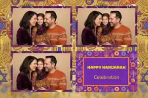 Variante format paysage 6x4, 3 photos et orientation paysage du design photobooth Blue Star Hanukkah Bokeh pour Vivabox