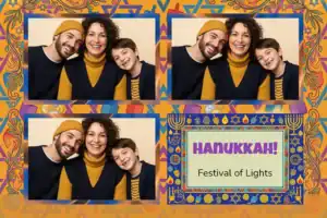 Variante format paysage 6x4, 3 photos et orientation paysage du design photobooth Blue Hanukkah Star Menorah pour Vivabox