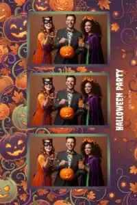 Variante format portrait 4x6, 3 photos et orientation paysage du design photobooth Orange Pumpkin Halloween Confetti pour Miroir Magique