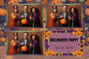 Variante format paysage 6x4, 3 photos et orientation paysage du design photobooth Orange Pumpkin Halloween Confetti pour Vivabox