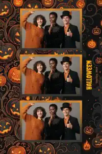 Variante format portrait 4x6, 3 photos et orientation paysage du design photobooth Orange Black Halloween Balloons pour Miroir Magique