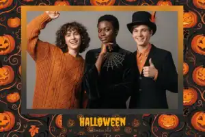 Variante format paysage 6x4, 1 photo et orientation paysage du design photobooth Orange Black Halloween Balloons pour Vivabox