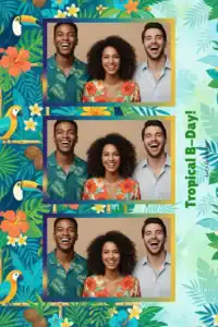 Variante format portrait 4x6, 3 photos et orientation paysage du design photobooth Tropical Palm Birthday Photo Booth pour Miroir Magique