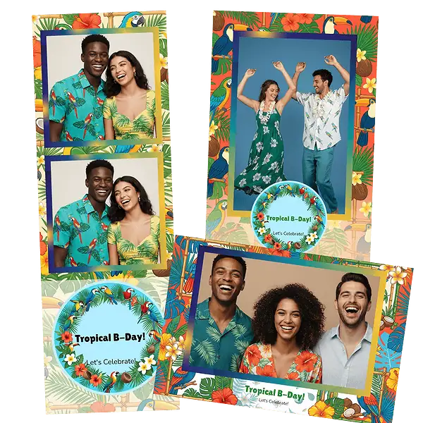 Design photobooth Tropical Palm Birthday Photo Booth pour Vivabox et Miroir