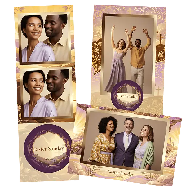 Design photobooth Golden Cross Sunrise Easter pour Vivabox et Miroir