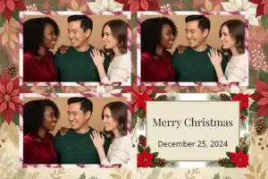 Variante format paysage 6x4, 3 photos et orientation paysage du design photobooth Red Green Holiday Botanical pour Vivabox