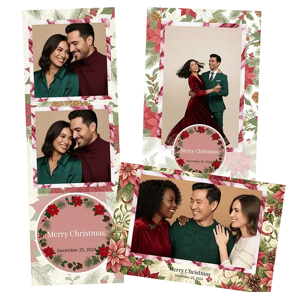 Design photobooth Red Green Holiday Botanical pour Vivabox et Miroir