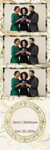 Variante bande 2x6, 3 photos et orientation paysage du design photobooth Gold Marble Holiday Balloons pour Vivabox