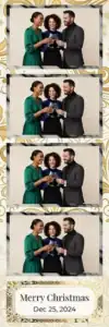 Variante bande 2x6, 4 photos et orientation paysage du design photobooth Gold Marble Holiday Balloons pour Vivabox
