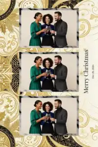 Variante format portrait 4x6, 3 photos et orientation paysage du design photobooth Gold Marble Holiday Balloons pour Miroir Magique