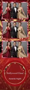 Variante bande 2x6, 3 photos et orientation paysage du design photobooth Red Carpet Gold Stars pour Vivabox