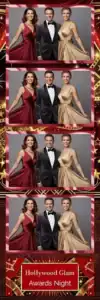 Variante bande 2x6, 4 photos et orientation paysage du design photobooth Red Carpet Gold Stars pour Vivabox