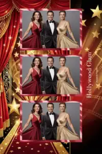 Variante format portrait 4x6, 3 photos et orientation paysage du design photobooth Red Carpet Gold Stars pour Miroir Magique