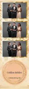 Variante bande 2x6, 3 photos et orientation paysage du design photobooth Gold Hexagon Confetti Party pour Vivabox