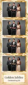 Variante bande 2x6, 4 photos et orientation paysage du design photobooth Gold Hexagon Confetti Party pour Vivabox