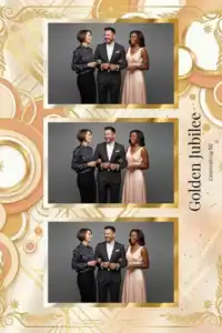 Variante format portrait 4x6, 3 photos et orientation paysage du design photobooth Gold Hexagon Confetti Party pour Miroir Magique