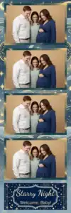 Variante bande 2x6, 4 photos et orientation paysage du design photobooth Blue Stars Baby Shower pour Vivabox