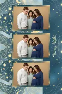 Variante format portrait 4x6, 3 photos et orientation paysage du design photobooth Blue Stars Baby Shower pour Miroir Magique