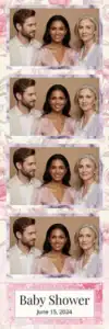 Variante bande 2x6, 4 photos et orientation paysage du design photobooth Pink Floral Baby Shower Swirls pour Vivabox