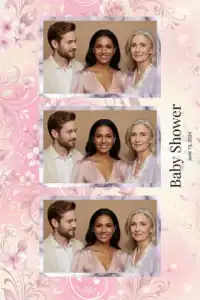 Variante format portrait 4x6, 3 photos et orientation paysage du design photobooth Pink Floral Baby Shower Swirls pour Miroir Magique