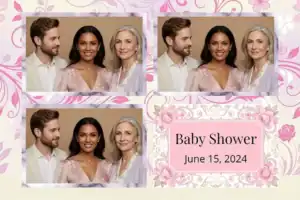 Variante format paysage 6x4, 3 photos et orientation paysage du design photobooth Pink Floral Baby Shower Swirls pour Vivabox