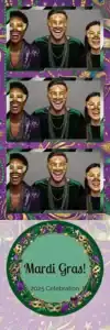 Variante bande 2x6, 3 photos et orientation paysage du design photobooth Green Gold Mardi Gras Sparkles pour Vivabox
