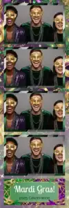 Variante bande 2x6, 4 photos et orientation paysage du design photobooth Green Gold Mardi Gras Sparkles pour Vivabox