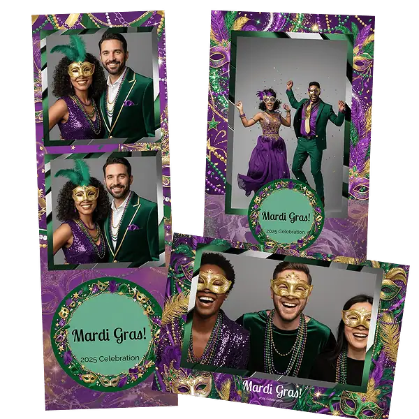 Design photobooth Green Gold Mardi Gras Sparkles pour Vivabox et Miroir