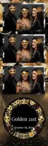 Variante bande 2x6, 3 photos et orientation paysage du design photobooth Gold Masks Birthday Balloons pour Vivabox