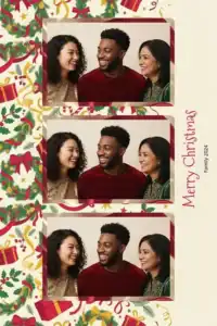 Variante format portrait 4x6, 3 photos et orientation paysage du design photobooth Red Polka Dot Christmas Frame pour Miroir Magique