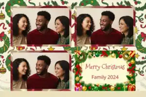 Variante format paysage 6x4, 3 photos et orientation paysage du design photobooth Red Polka Dot Christmas Frame pour Vivabox