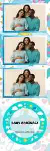 Variante bande 2x6, 3 photos et orientation paysage du design photobooth Blue Baby Elephant Shower pour Vivabox
