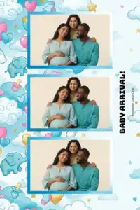 Variante format portrait 4x6, 3 photos et orientation paysage du design photobooth Blue Baby Elephant Shower pour Miroir Magique