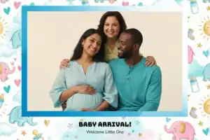 Variante format paysage 6x4, 1 photo et orientation paysage du design photobooth Blue Baby Elephant Shower pour Vivabox