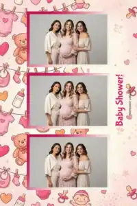 Variante format portrait 4x6, 3 photos et orientation paysage du design photobooth Pink Polka Dot Baby Shower pour Miroir Magique