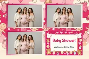Variante format paysage 6x4, 3 photos et orientation paysage du design photobooth Pink Polka Dot Baby Shower pour Vivabox