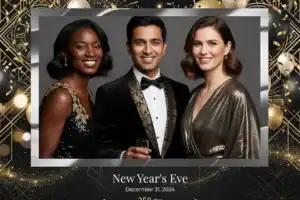 Variante format paysage 6x4, 1 photo et orientation paysage du design photobooth Gold Confetti New Years Eve pour Vivabox
