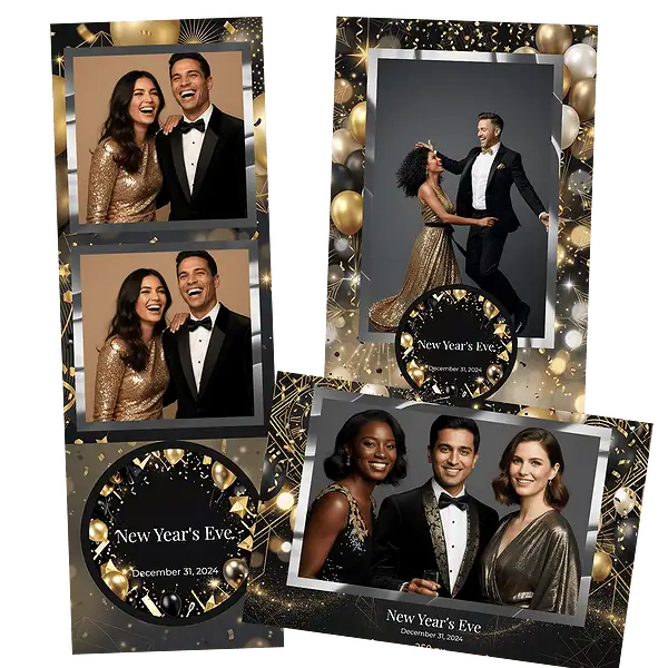Design photobooth Gold Confetti New Years Eve pour Vivabox et Miroir