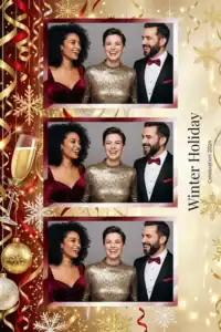 Variante format portrait 4x6, 3 photos et orientation paysage du design photobooth Red Confetti New Years Eve pour Miroir Magique