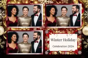 Variante format paysage 6x4, 3 photos et orientation paysage du design photobooth Red Confetti New Years Eve pour Vivabox