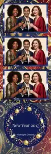 Variante bande 2x6, 3 photos et orientation paysage du design photobooth Gold Bokeh New Years pour Vivabox