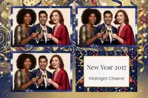 Variante format paysage 6x4, 3 photos et orientation paysage du design photobooth Gold Bokeh New Years pour Vivabox