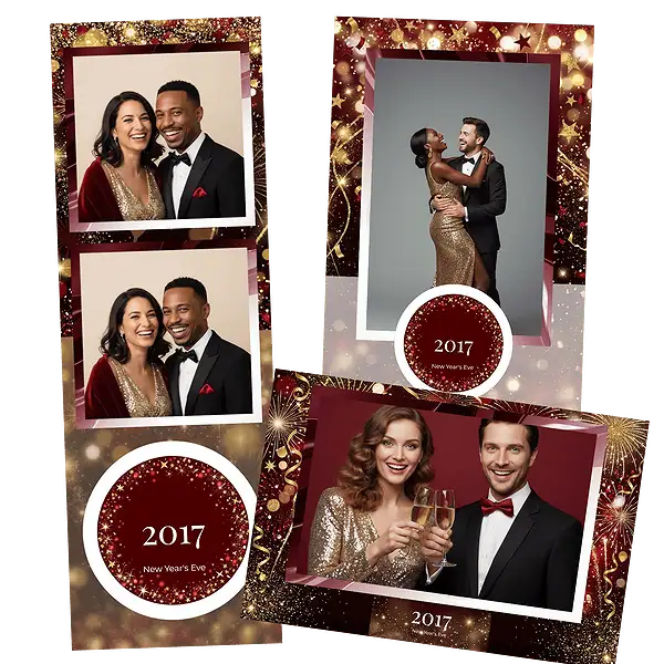 Design photobooth Black Gold Sparkle New Year pour Vivabox et Miroir