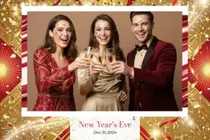 Variante format paysage 6x4, 1 photo et orientation paysage du design photobooth Gold Bokeh New Years Eve pour Vivabox