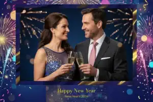 Variante format paysage 6x4, 1 photo et orientation paysage du design photobooth Black And Gold New Years Sparkles pour Vivabox