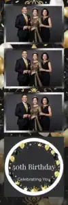 Variante bande 2x6, 3 photos et orientation paysage du design photobooth Gold Glitter Birthday Party pour Vivabox