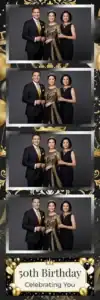 Variante bande 2x6, 4 photos et orientation paysage du design photobooth Gold Glitter Birthday Party pour Vivabox