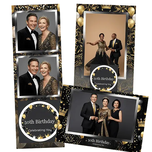 Design photobooth Gold Glitter Birthday Party pour Vivabox et Miroir