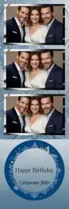 Variante bande 2x6, 3 photos et orientation paysage du design photobooth Blue Stripes Birthday Confetti pour Vivabox